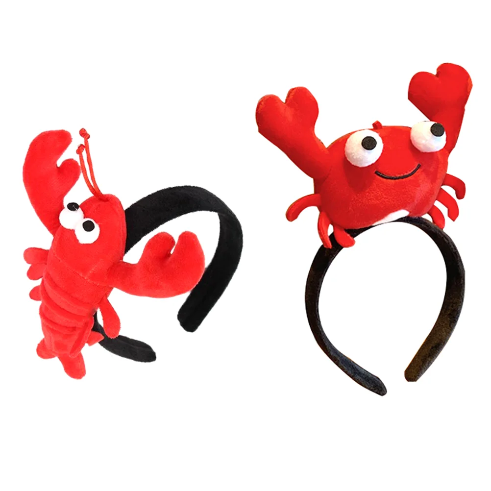 

2 Pcs Lobster and Crab Headband Hair Hoop Bands Hoops Cloth Headwear Cartoon Party Headdress Clasp