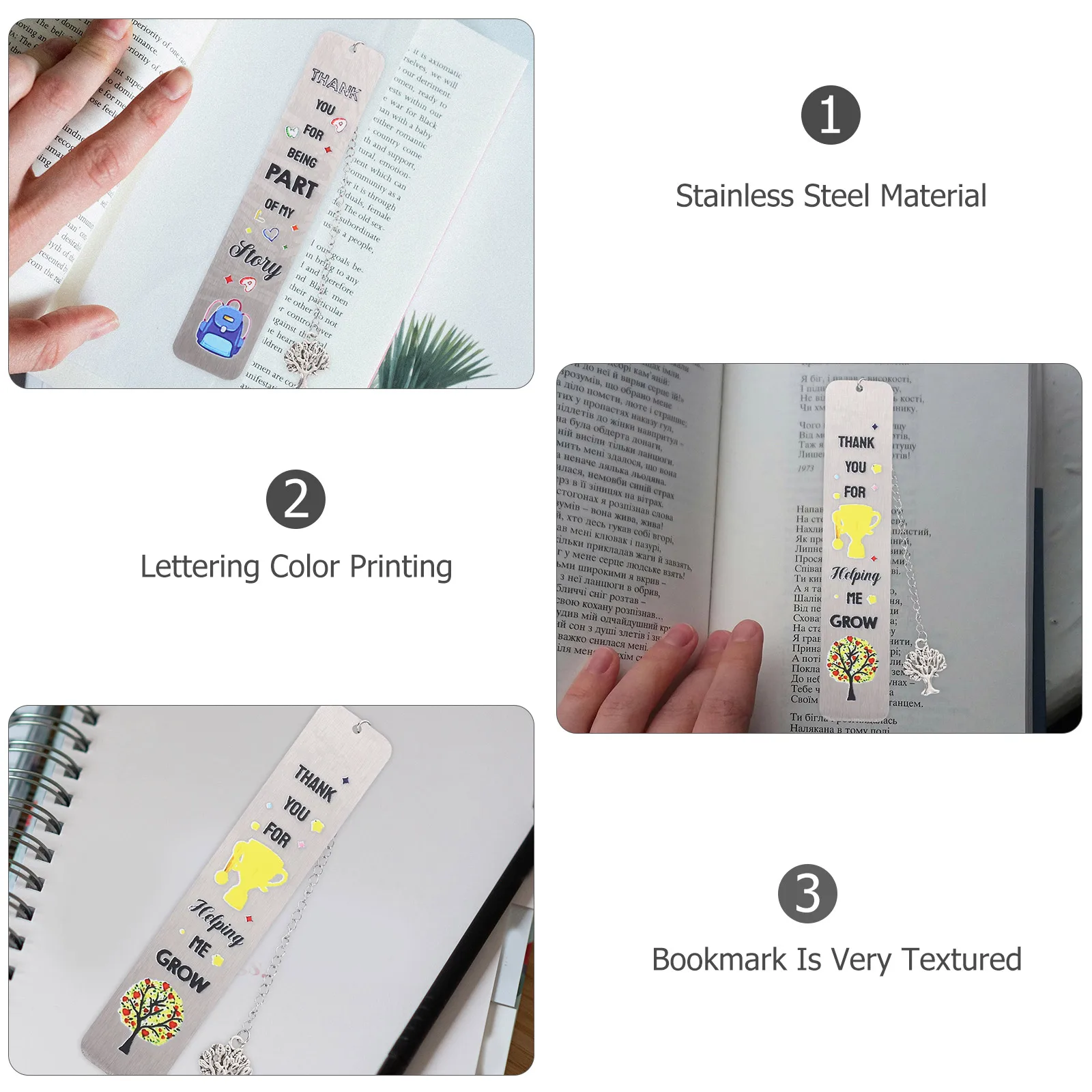 

2pcs Stainless Steel Bookmarks Creative Design Lightweight Page Markers For Teachers Friends Gift Classroom Decorative Metal
