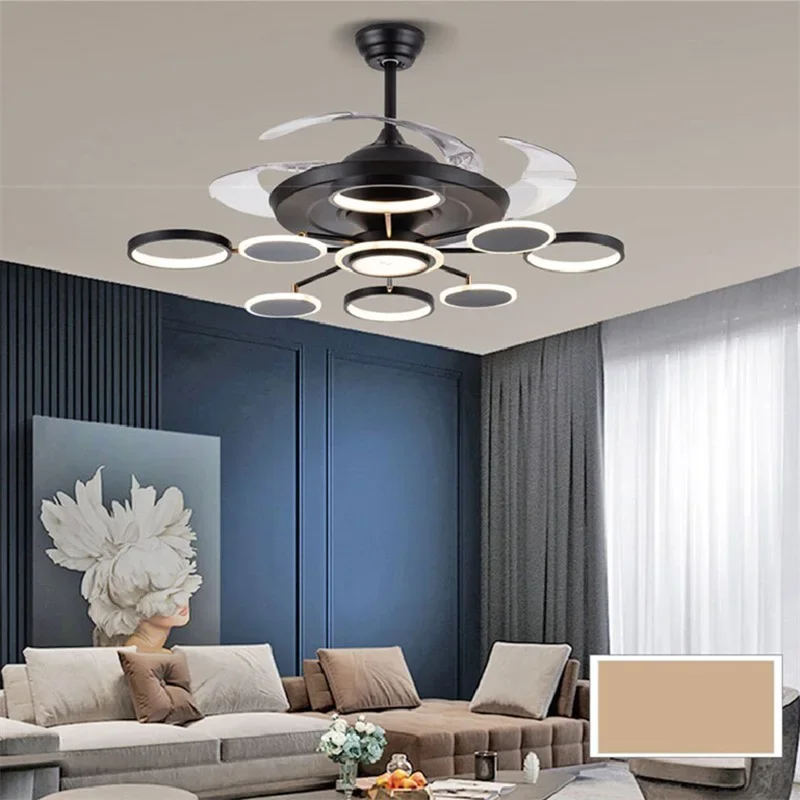 PLLY New Ceiling Fan Lights Modern Black LED Lamp Remote Control Without Blade For Home Dining Room Restaurant