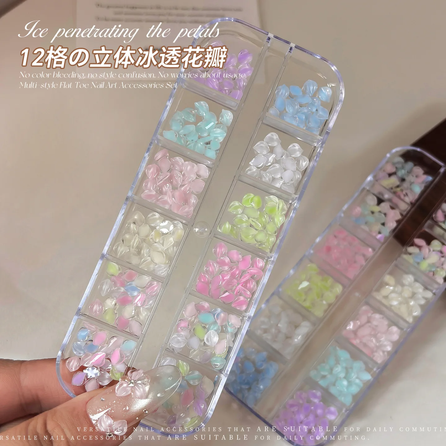 12 Grids 3D Kawaii Ice Clear Dopamine Petal Nail Charms Cute Macaron Colorul Flower Rhinestones Decorations Manicure Accessories