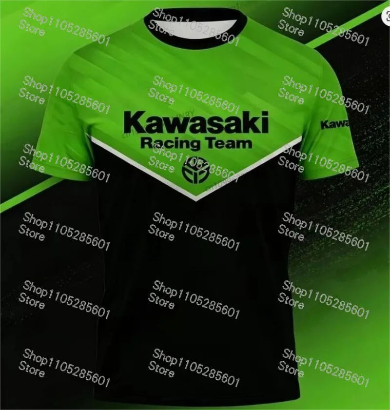 T-shirt à manches courtes co-marqué Kawasaki Racing Team, style sport décontracté, respirant, pour les passionnés de course