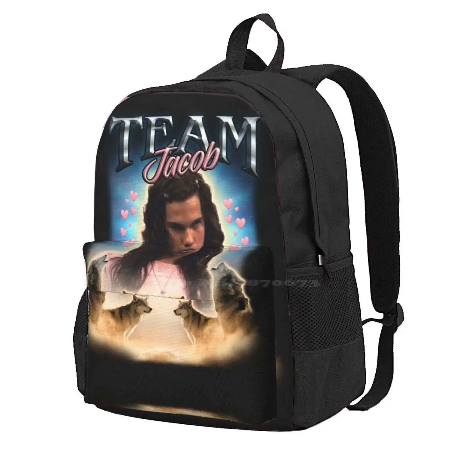 Team Jacob Cursed Fan Collage Hot Sale Schoolbag Backpack Fashion Bags Weird Funny Snazzyseagull Cursed Meme Laptop Word Art