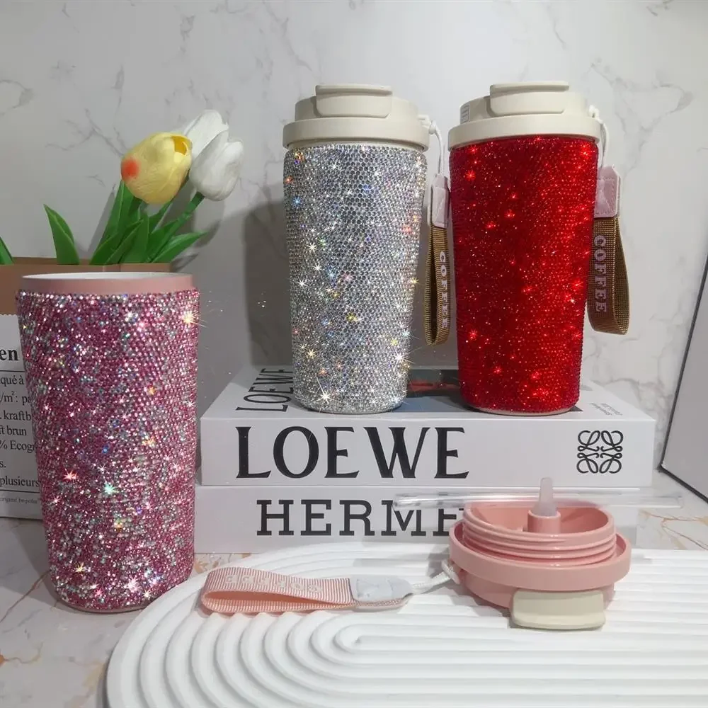 530ml Bling Diamond Ceramic Vacuum Flask Ceramic Coated Inner Liner Double Drinking Stainless Steel Insulated Cup Thermo Bottle