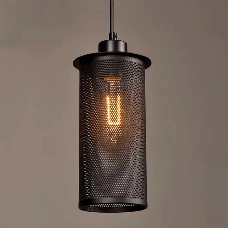 Retro Industrial Hanging Lamp Cylinder Hammered Pendant Light Indoor Ceiling Light Fixture for Dining Room Cafe Loft Kitchen