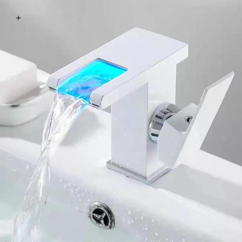 Waterfall Basin Faucet Hot Cold Mix Tap Wall Mounted Single Hole Sink Tap Bathroom Ceramic Cartridge Durable Brass Construction