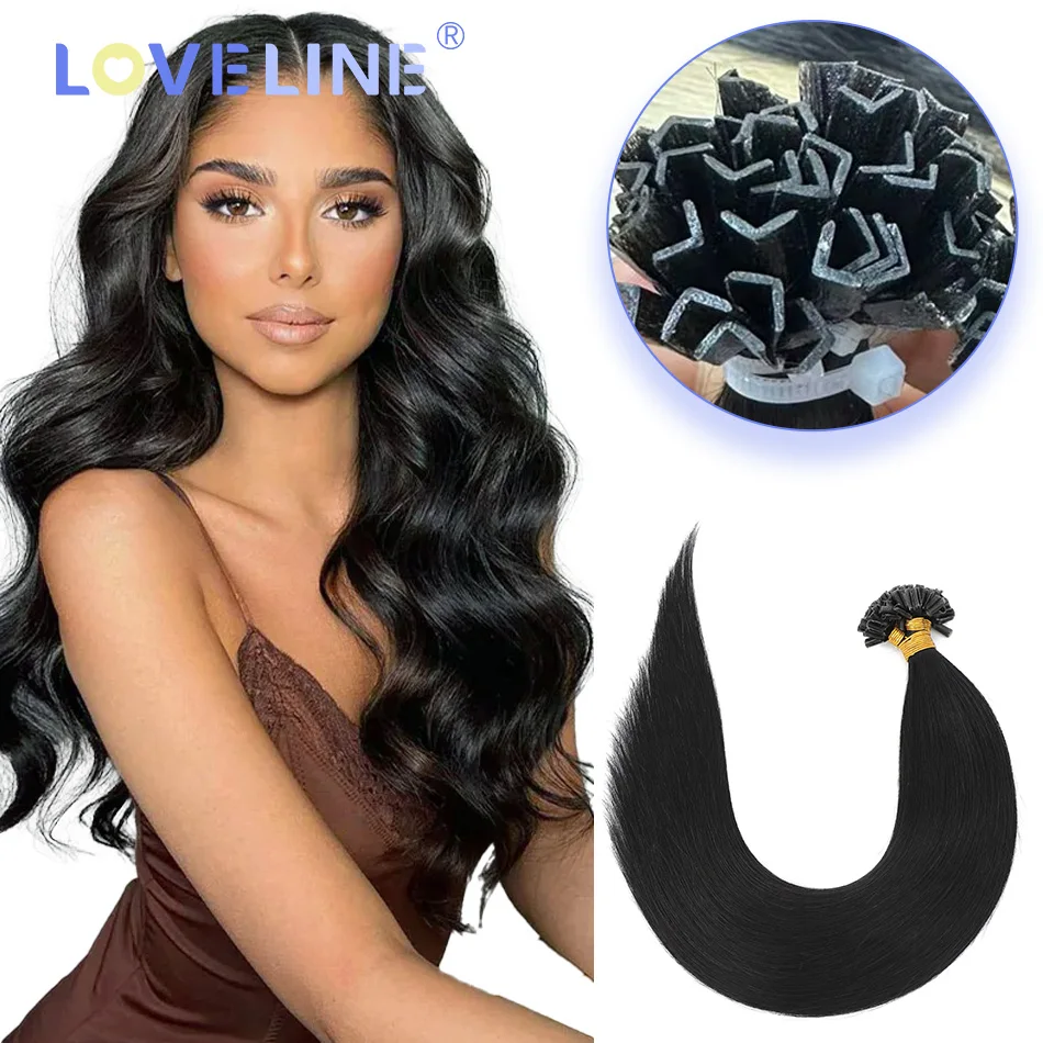 LOVELINE HAIR V Tip Human Hair Extensions 0.6G/pc Straight Keratin Virgin Remy Hair Capsule Hot Fusion Glue Hair 50/100 Strands