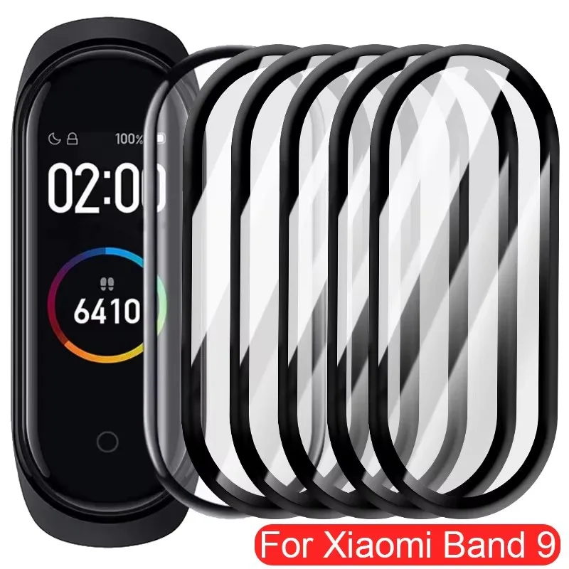 9D Protective Film For Xiaomi Mi Band 9 Full Cover Screen Protector on Mi Band 8 Miband 7 6 5 4 Mi Band9 Films Not Glass