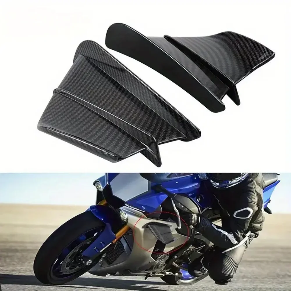 2PCS general purpose motorcycle winglet pneumatic spoiler to enhance motorcycle stability - carbon fiber appearance plastic