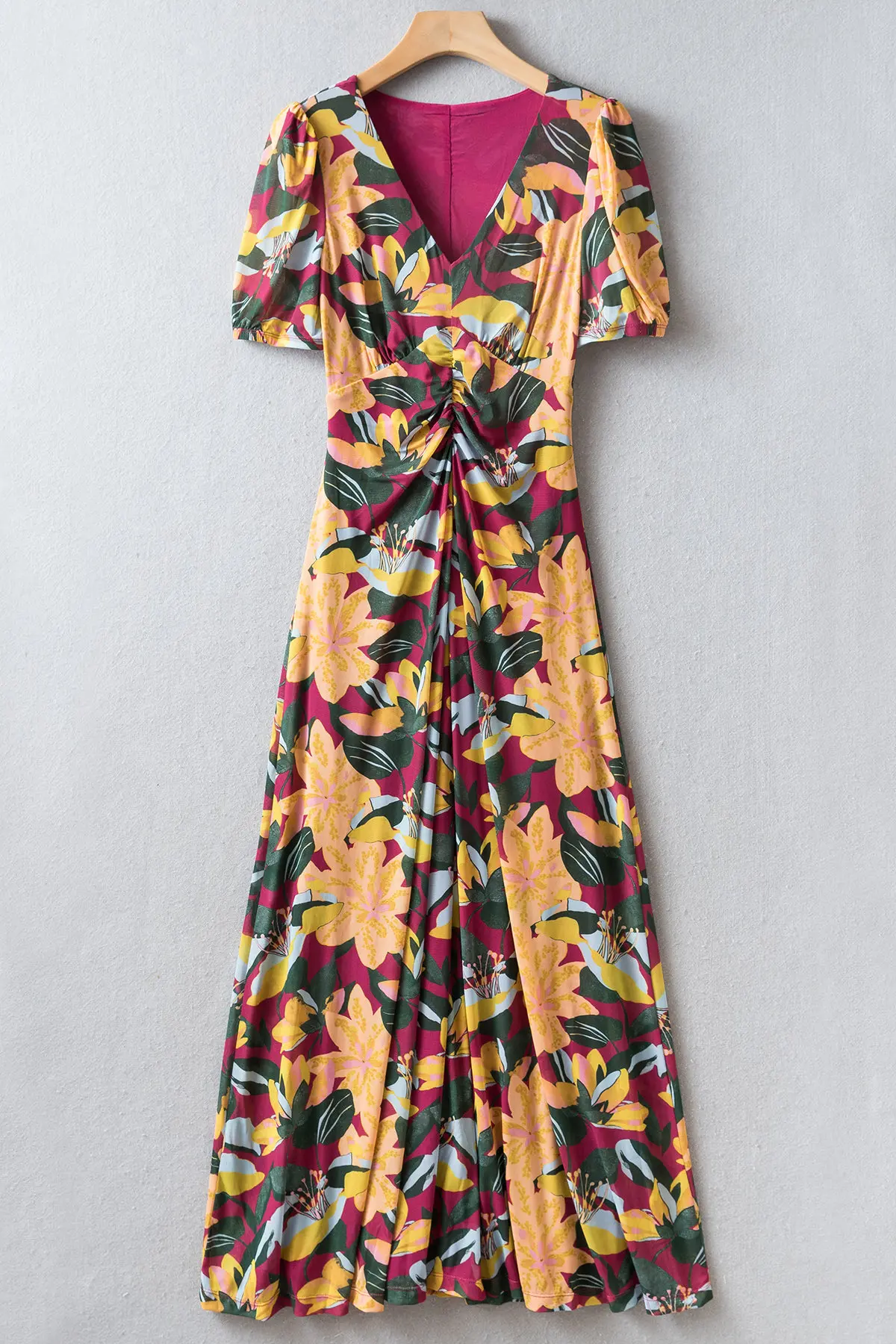Resort Collection | Oasis Secret Print V-Neck Maxi Dress | Tropical Floral Light Evening Gown | XS-XL