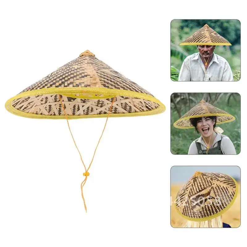 Chinese Retro Bamboo Rattan Fisherman Hat Handmade Weave Straw Bucket Hat Tourism Props Cone Fishing Sunshade Hat