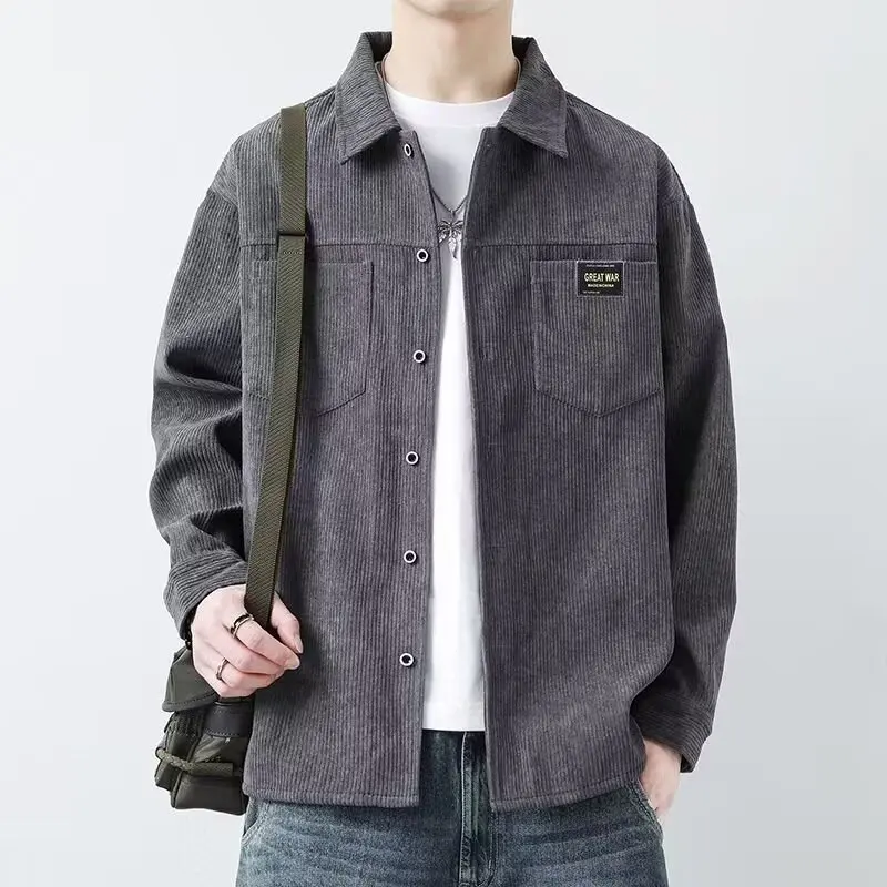 

Men's Oversized Corduroy Shirt Jacket Spring Autumn Casual Retro Outerwear Long Sleeve Youth Trendy Star Lion Brand