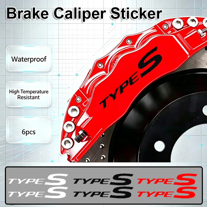 6pcs Modified Car Wheel Brake Caliper Sticker for Honda Type S Emblem Civic Accord Integra RSX TLX Tire Vinyl Decals Decoration