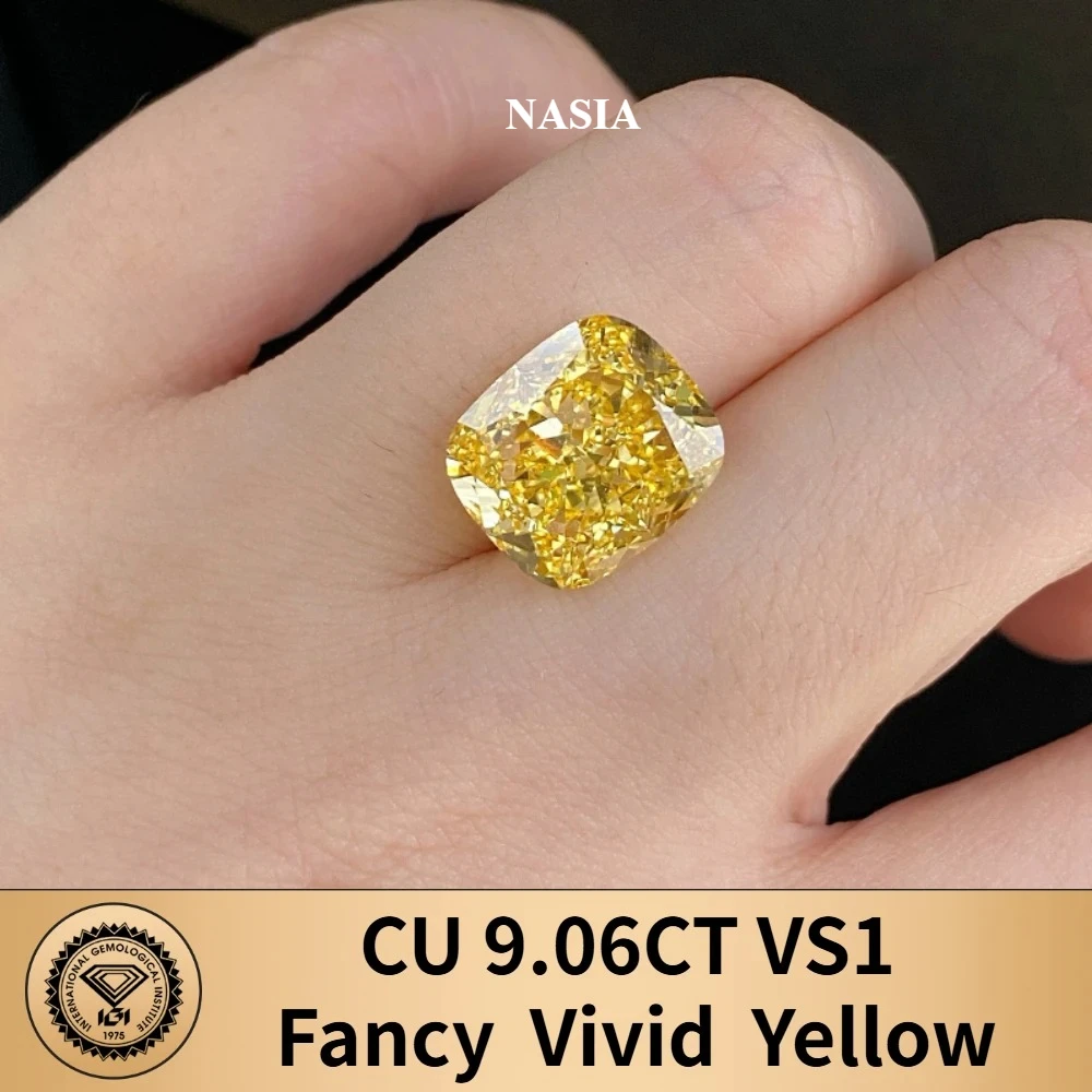NASIA 9.06CT VS1 Fancy Vivid Yellow Lab Grown Diamond with IGI Certificate Cushion Shape Diamonds for Women Wholesale 2026