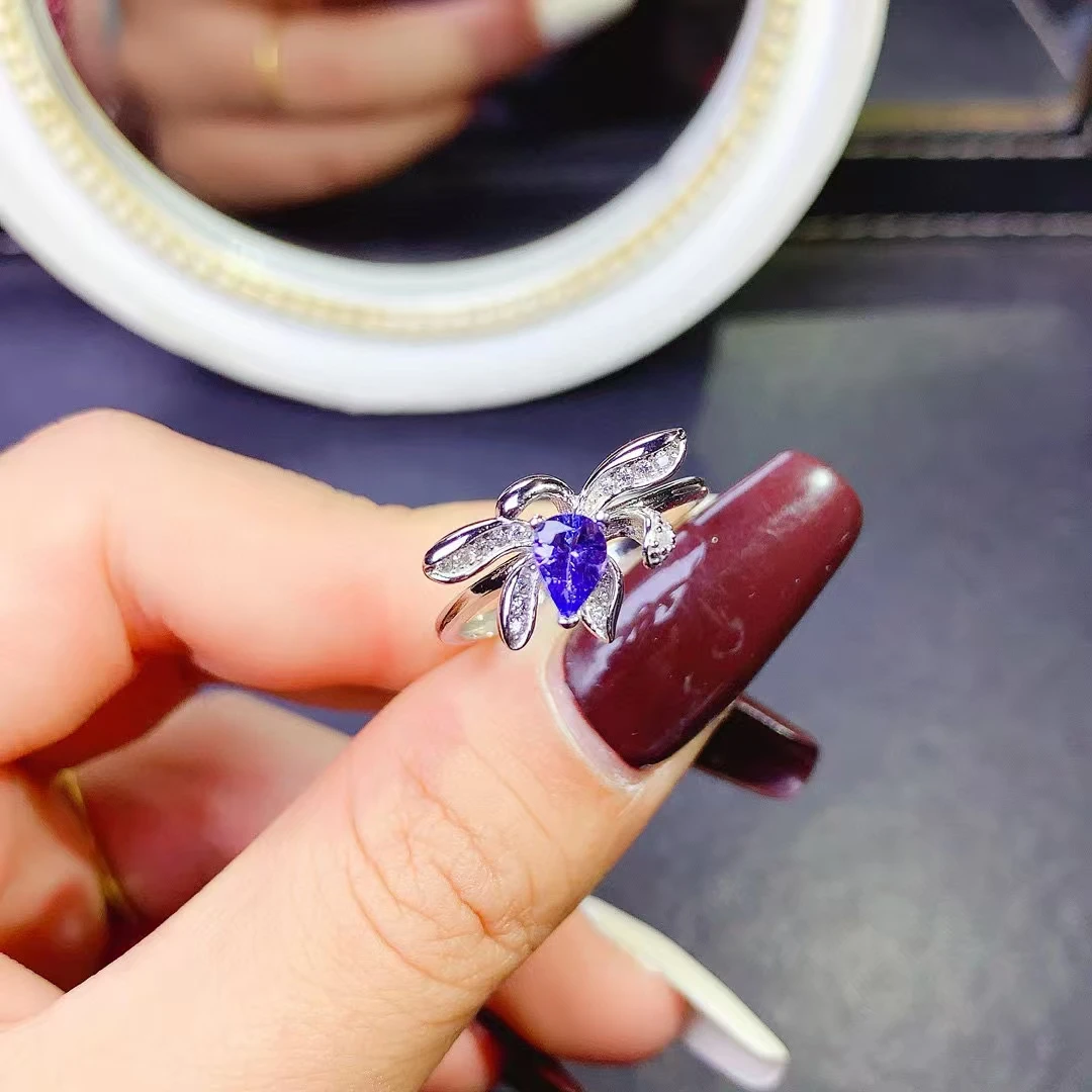 

KJJEAXCMY Fine Jewelry Natural Tanzanite Women's Ring S925 Pure Silver Exquisite Inlaid High Clarity Gem Party Birthday Wedding