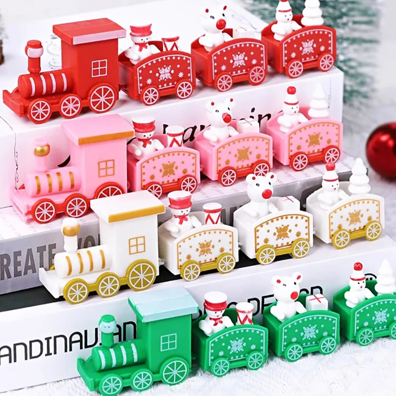 Wooden Christmas Train Ornament Plastic Mini Christmas Train Toys Festival Party Decoration Xmas Table Ornaments New Year Gifts