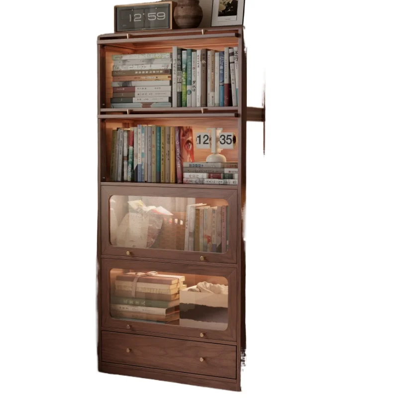 

Dustproof glass door display cabinet simple solid wood bookshelf for home living room Floor-to-ceiling cabinet