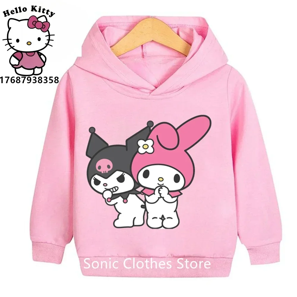 Spring Autumn Kawaii Kuromi Hoodies 2-13 Years Children Cartoon Anime Graphic Kids Boys Long Sleeve Harajuku Sweatshirt