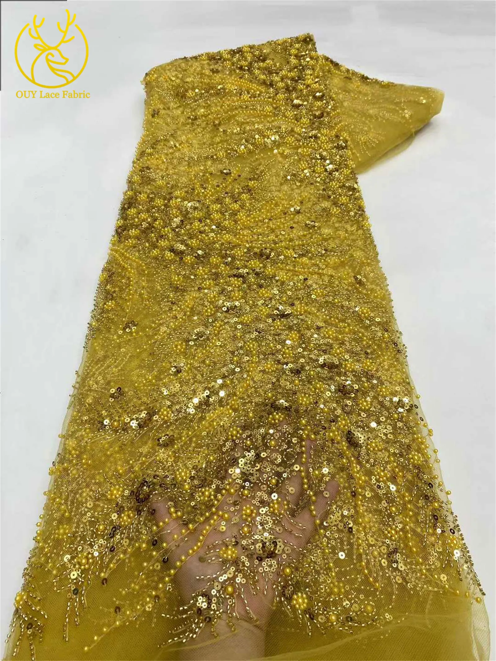 2026 Luxuriöser, zarter Netzstoff mit Perlenstickerei, 5 Yards, eleganter, hochwertiger afrikanischer Spitzenstoff für Hochzeits- und Abendkleider zum Nähen – Detail 18
