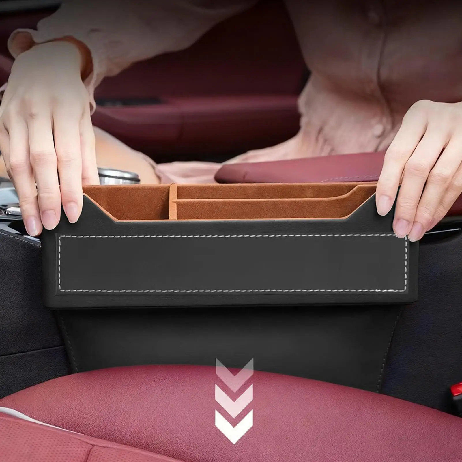 

Car Seat Gap Filler Car Seat storing items and filling seat gaps car interior Organizer for Phone Sunglasses Cards