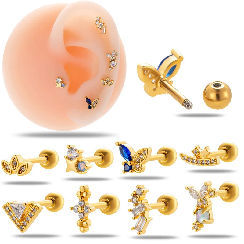 1PC Helix Piercing Jewelry 20G Stainless Steel Screw Back Blue Zircon Butterfly Ear Tragus Lobe Cartilage Earring Studs Jewelry