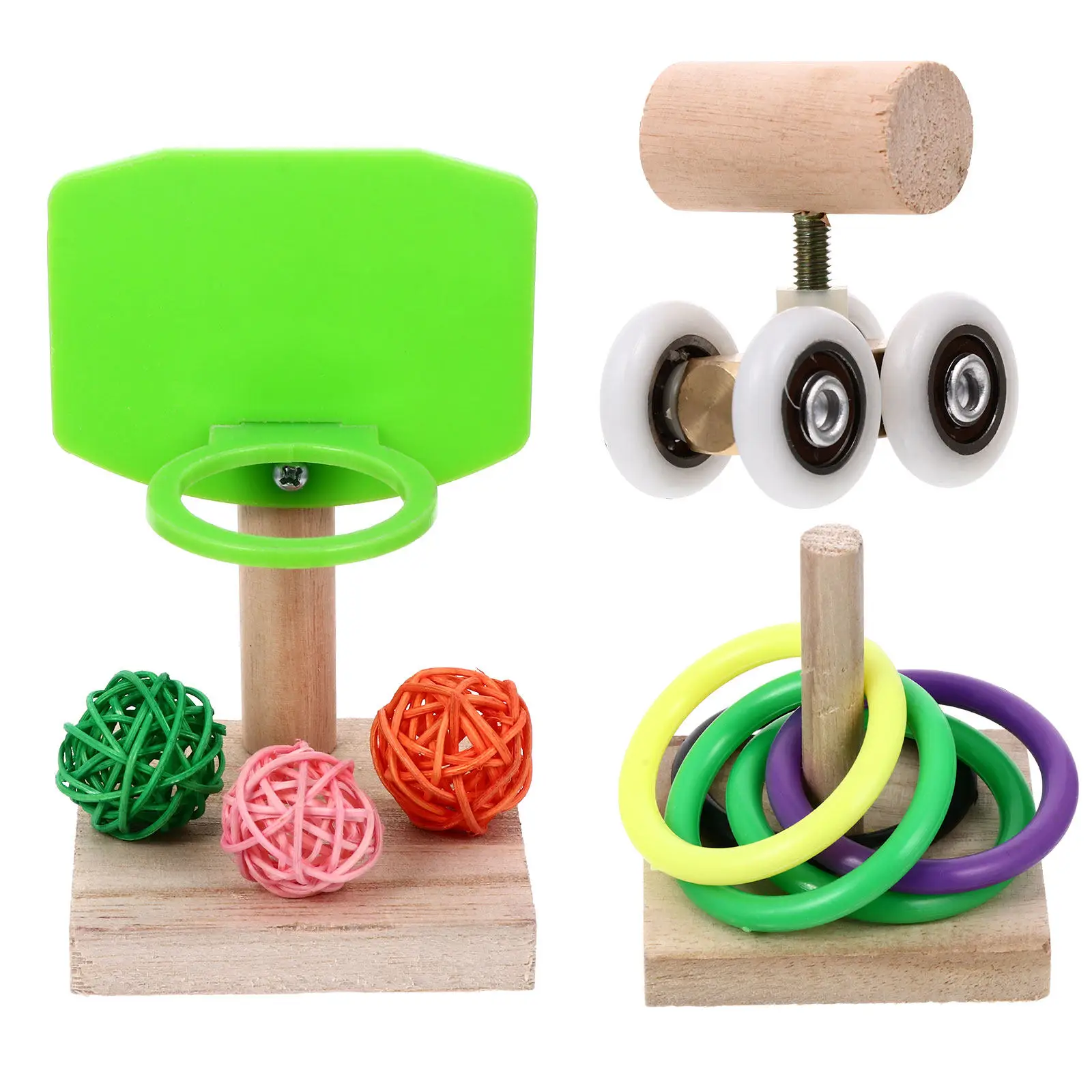 Parrot Training Toy Set – Basketball, Stacking Rings, Skateboard for Foraging, Chewing & Mental Stimulation