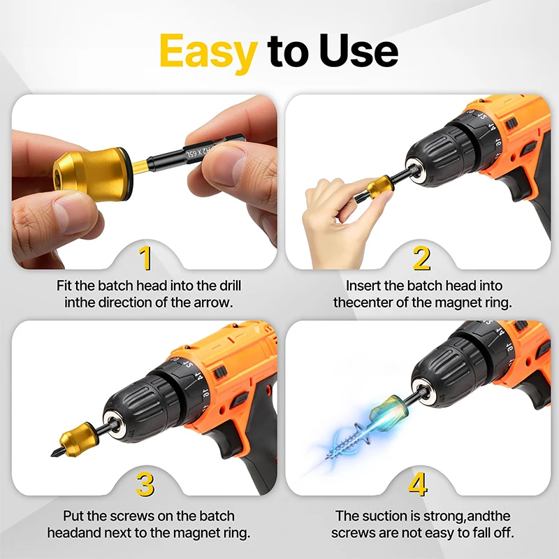 ~Magnetic Screw Ring, 1/4 Inch (6.35mm) Hex Screwdriver Head Magnetic Ring, Universal Bit Magnetizer With Dual-Layer Enhanced