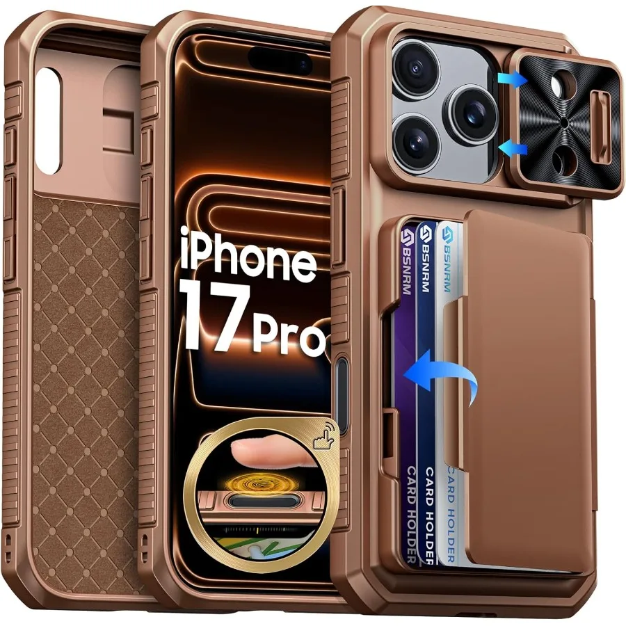 

Прочный силиконовый чехол для телефона Desert Gold со встроенным держателем для карт с блокировкой RFID, 4-5 карт и кнопкой управления камерой f