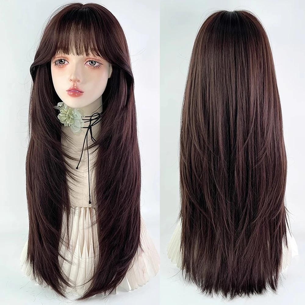 synthetic-long-straight-brown-wig-fluffy-lolita-cosplay-layered-wig-with-bangs-heat-resistant-for-daily-party
