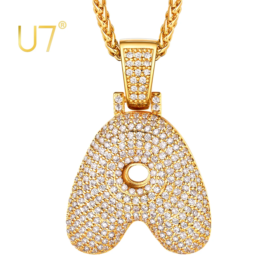 

U7 Iced Out Stainless Steel CZ Letters Necklace White Zirconia Pave Setting A-Z Initials Charms Luxury Style Hip Hop Jewelry