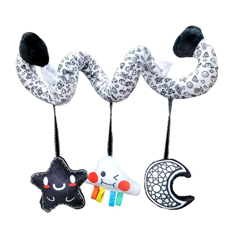Hangend Speelgoed Autostoel Wieg Mobiele Baby Baby Spiraal Pluche Bed Wandelwagen Bar Zwart-wit Kleur Speelgoed met Rammelaars BB Pieper