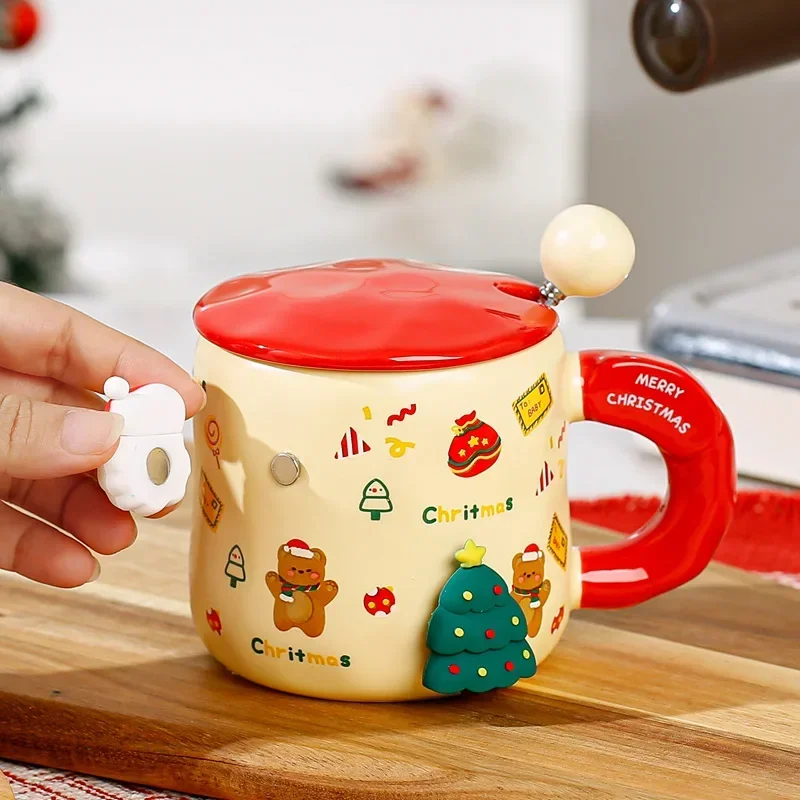 Christmas themed ceramic mug coffee cup water cup breakfast milk cup Home kitchen drinking Cup body magnet adsorption doll