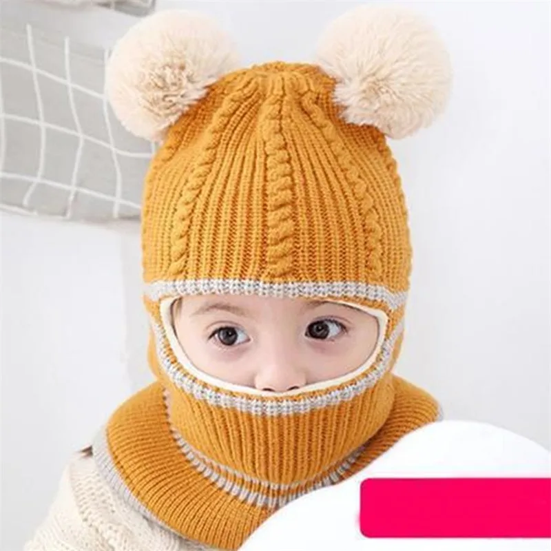 Baby Winter Hat Pompom Children Knitted Hats Baby Girls and Boys Hat with Warm Fleece Lining Hats for Kids