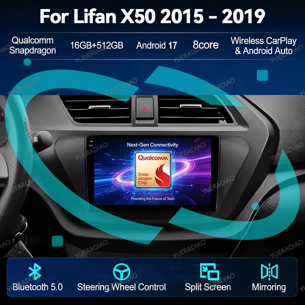 Android 17 Car Radio For Lifan X50 2015 - 2019 BT Qualcomm Head Unit QLED GPS NAVI Multimedia Video Player 4G LTE 5G WIFI 2DIN