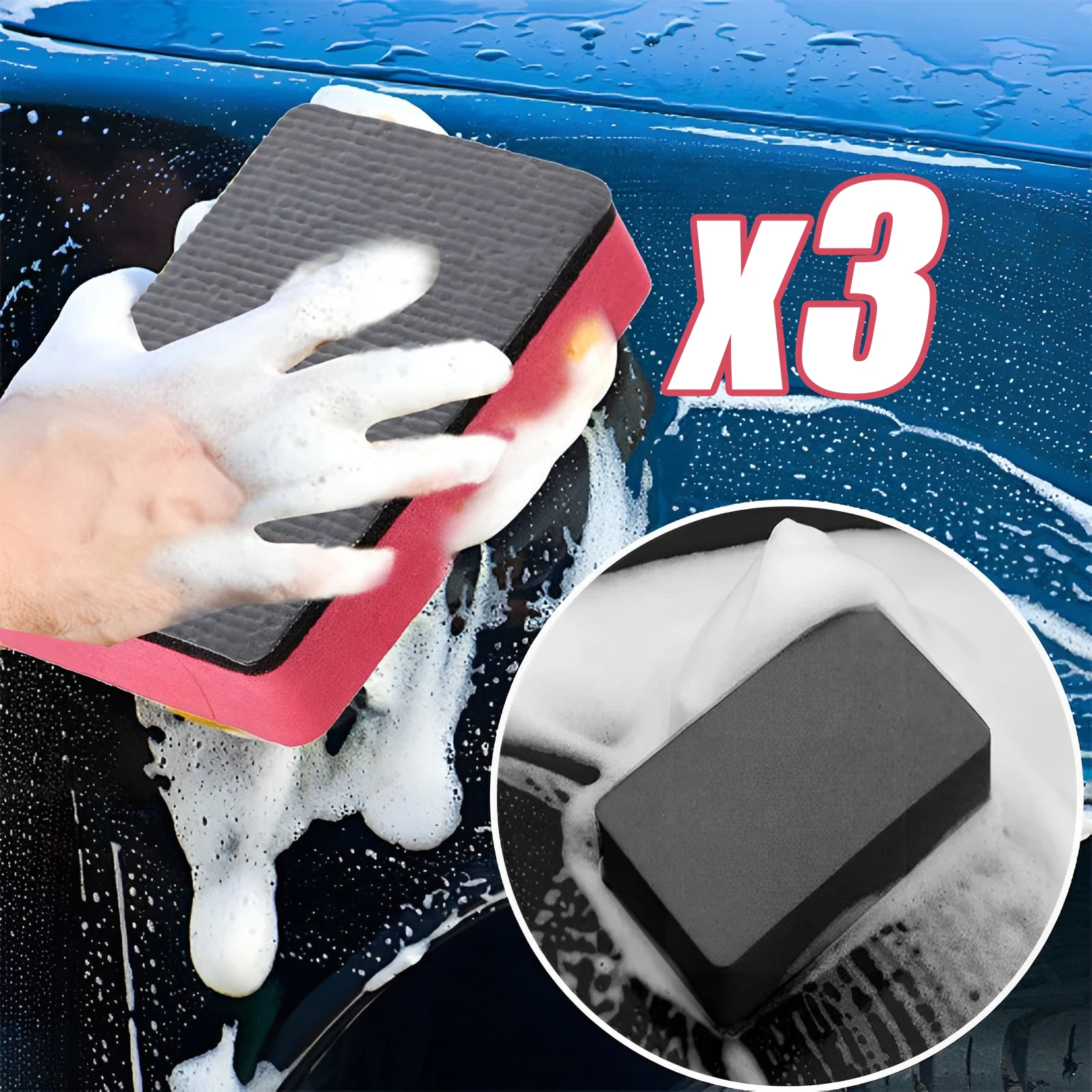 3Pcs Car Magic Clay Bar Pad Sponge Block Car Eraser Cleaning Tool Car Polishing Wax Sponge Pad Auto Detail Care Wash Accessories