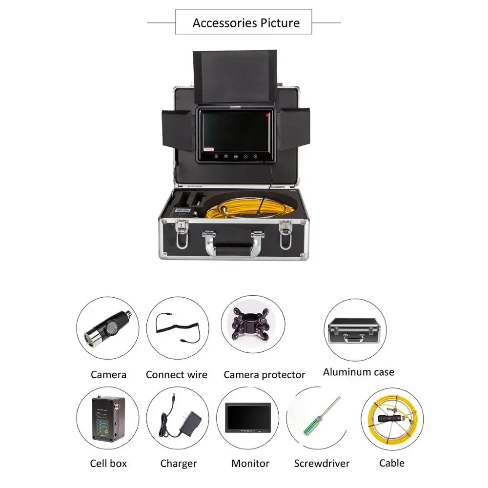 WP90E 70M ท่อ Dual กล้องท่อระบายน้ำกล้องตรวจสอบระบบท่อ Endoscope Borescope 70 เมตรเมตรวิดีโอ DVR