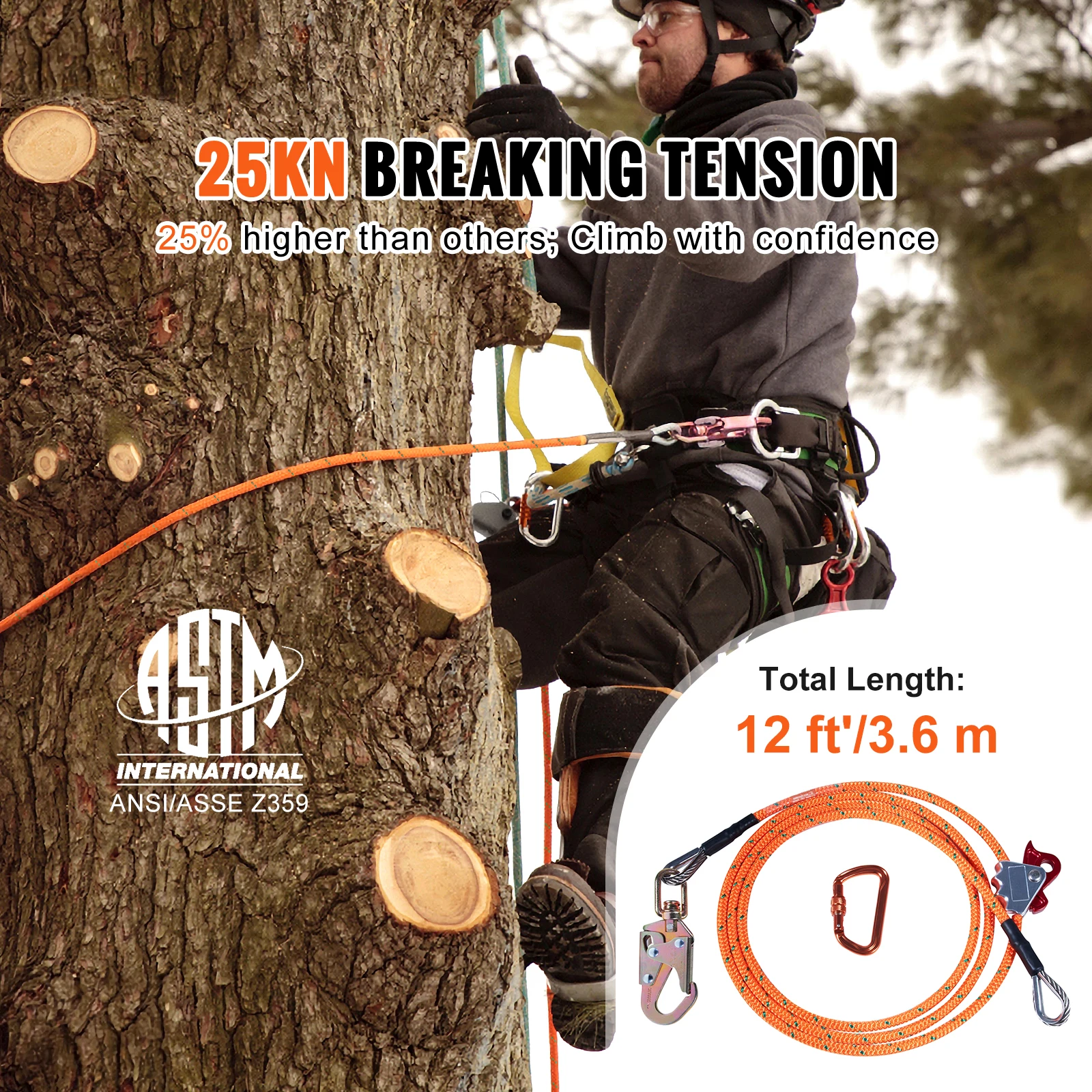 SucceBuy Steel Wire Core Flip Line Kit 25 KN Breaking Tension Solid Snap Hooks & Rope Grap for Arborists Tree Climbers Outdoors