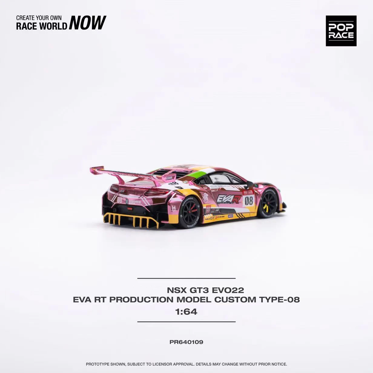 POP Race In Stock 1:64 NSX GT EVO R EVA PinkYellow Diecast Diorama Model Collection Miniature Carros Toys