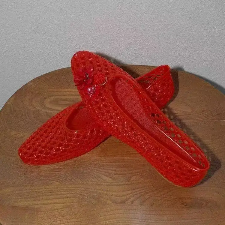 Neue V-Ausschnitt Kristall-Jelly-Schuhe, Modisch, Vielseitig, Bequem, Flache Einzelschuhe, Freizeitsandalen für Damen – Detail 5