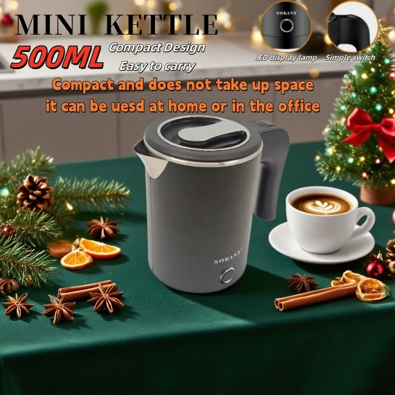غلاية كهربائية للسفر 500 مل غلاية مياه محمولة من الفولاذ المقاوم للصدأ للشاي والقهوة والفندق والمطبخ وغلاية ذكية للسفر العائلي