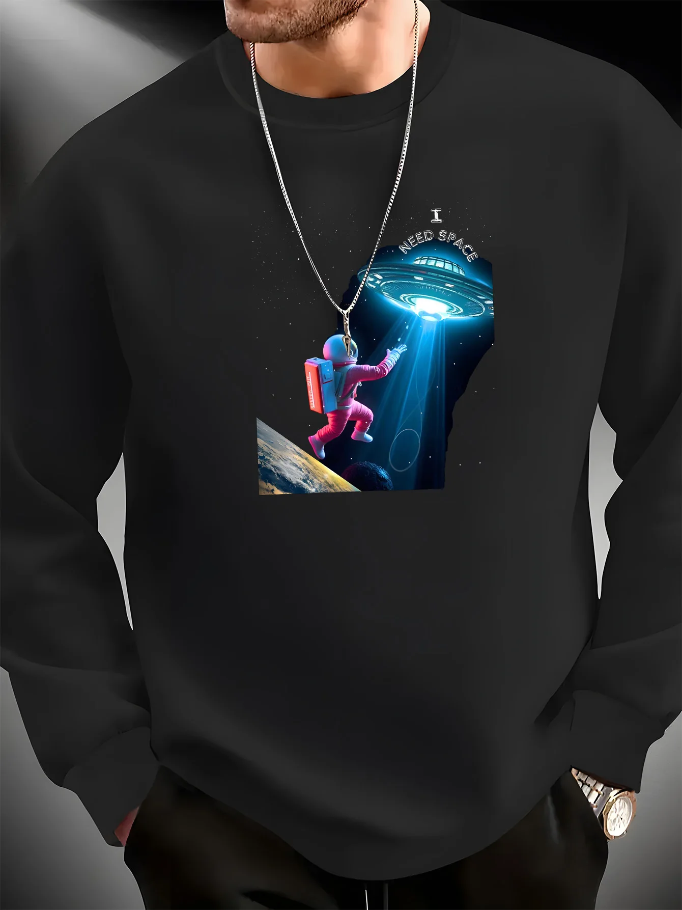 

Модная, повседневная, очаровательная и простая толстовка с круглым вырезом и принтом букв космонавта