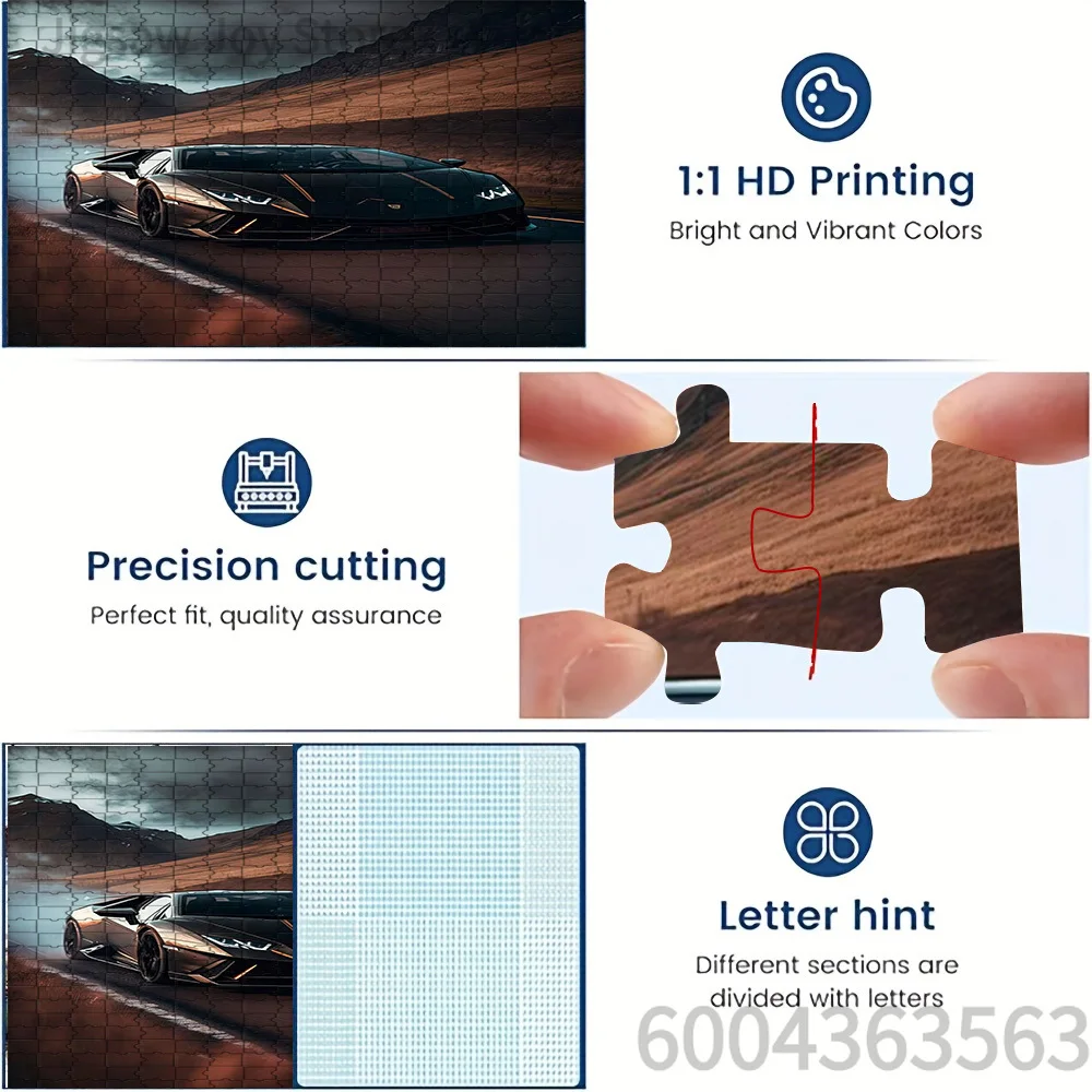 Mountain Road Black Supercar Paper Jigsaw Puzzle, Luxury Sports Car Scenic Landscape Art Paper Puzzle for Adults, Creative DIY P