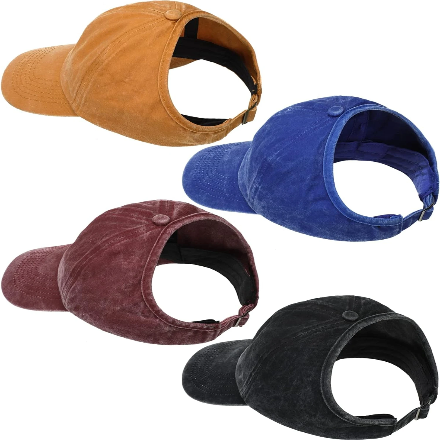 Elevate Your Fashion Game with These Effortlessly Chic and Stylish Set of 4 Adjustable High Backless Sun Visor Baseball Caps for