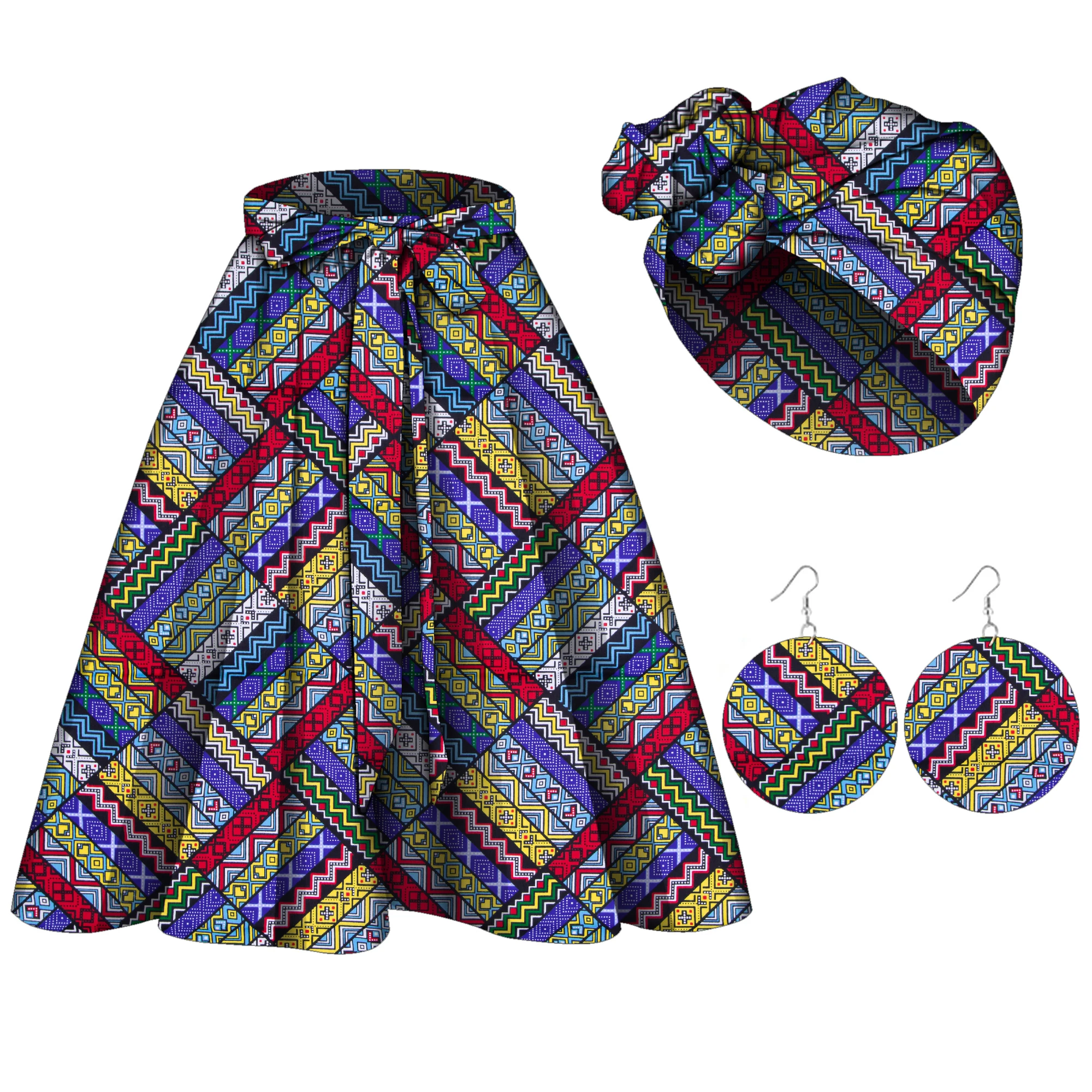 

African Women's Skirt Headscarf Earrings Combination Fashionable and Versatile Women's Clothing WY10505