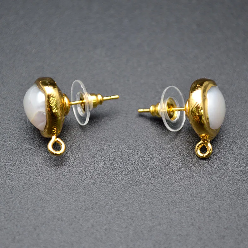 Anti-Fade Gold Plating Natural White Pearl Round Shape Dangle Earrings Parts Jewelry Clasps Findings