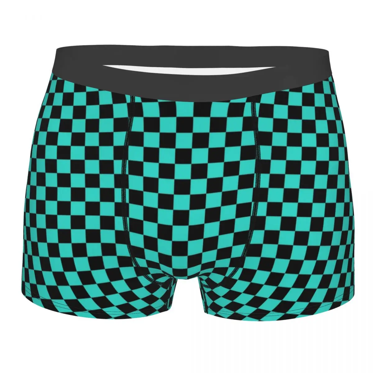 

Sexy Black And Turquoise Checkerboard Plaid Boxers Shorts Underpants Men's Breathbale Briefs Underwear