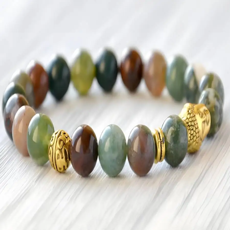 

8mm Green Indian Agate Gemstone Mala Bracelet tassel Nirvana Spiritual Buddhist Stone Mala Zen Bead Yoga Hand Natural stone Japa