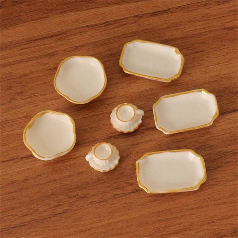 Xm 1 Zestaw Dekoracyjnych Akcesoriów do Domku dla Lalek 1:12, Mini Talerzyki, Filiżanki do Kawy, Tace, Miski, Naczynia Kuchenne, Model Zastawy Stołowej