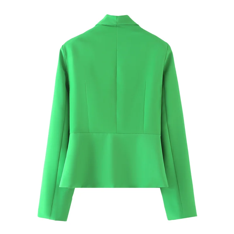 Spring Autumn New Korean Women Green Short Suit Jacket Notched Collar Double-breasted Long Sleeve Female Blazers Coat Streetwear