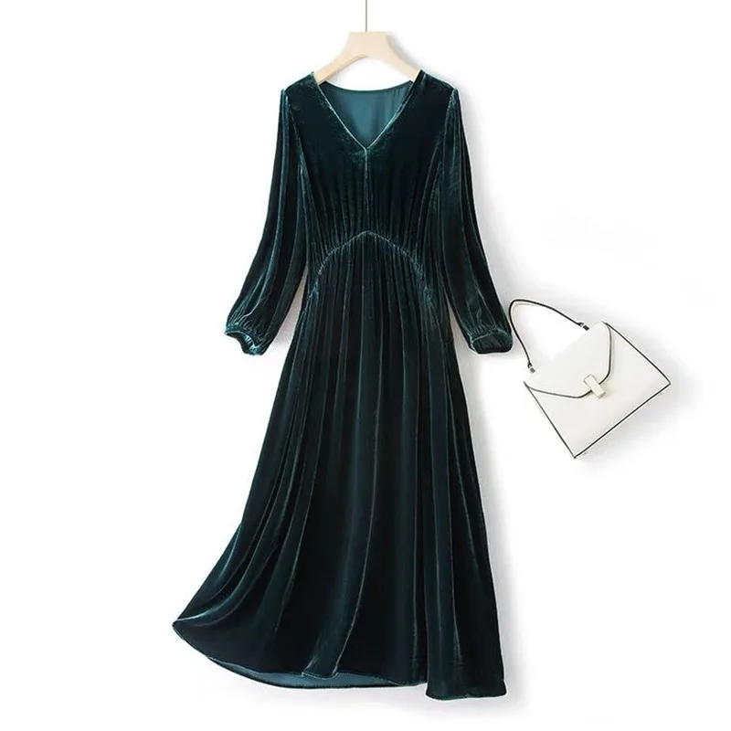 Spring Women Elegant velour Dress Solid Autumn Casual long Party Dresses Winter Vintage Velvet Vestidos Winter Formal Dress