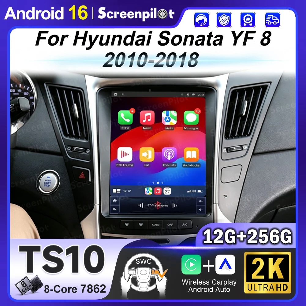 For Hyundai Sonata Yf 8 2K Android 16 2010-2018 Vertical Screen Car Gps Navigation Multimedia Radio Player Carplay All In One